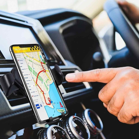 Suport auto pentru telefon, prindere pe grila de ventilatie, universal, negru [1]