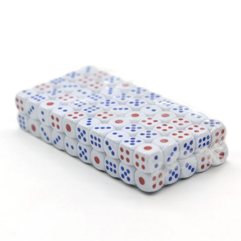 Table,Sah si Altele - Set 100 zaruri albe cu puncte albastre si rosii, 13 mm, pentru jocuri de societate sau jocuri de noroc