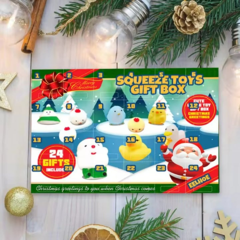 Calendar advent pentru copii, 24 jucarii squishy, antistres, 22.5 x 5 x 31 cm, multicolor [8]