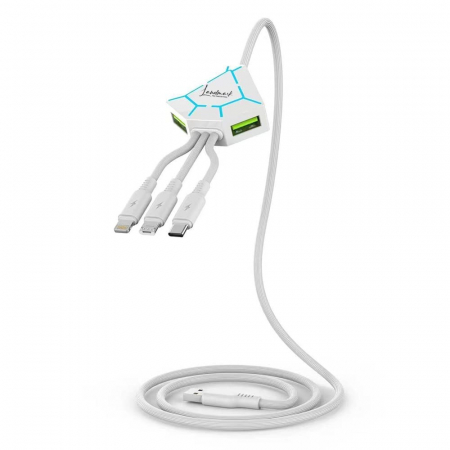 Cabluri USB - Cablu de incarcare telefon 5in1 cu micro USB,type C,iphone si 2x USB - Alb