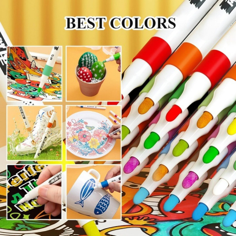 Set 60 markere acrilice, pentru hartie, sticla, piatra, lemn, panza, textile, uscare rapida, multicolor [5]