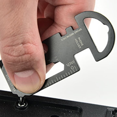 Breloc multifunctional din otel inoxidabil, suport telefon, surubelnita, rigla, desfacator sticle, pentru camping si drumetii, negru, 3 x 7 cm [10]