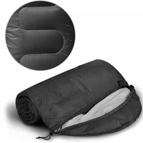 Sac de dormit pentru camping, drumetii, 2 in 1, impermeabil, poliester, 210 x 75 cm, negru, husa transport [4]