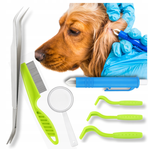 Kit pentru indepartarea capuselor, 7 piese, carlige, pensete, lupa, pieptene, carcasa depozitare [4]