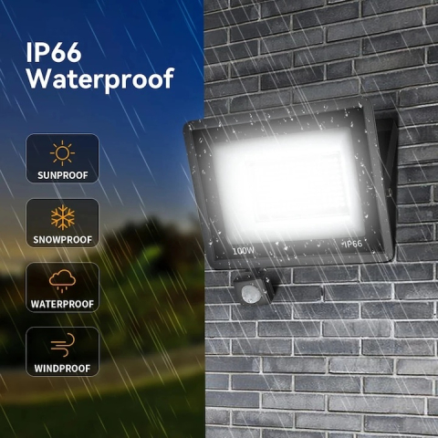 Proiector LED, 20 W, iluminare exterior, cu senzor de miscare, 24 LED-uri, rezistent la intemperii, protectie IP66, 9.5 x 12 x 2.5 cm [3]