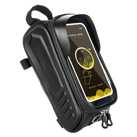 Ciclism - Geanta pentru cadru bicicleta, suport pentru telefon, 1l, impermeabila, 24 x 11.5 x 13.5 cm, negru