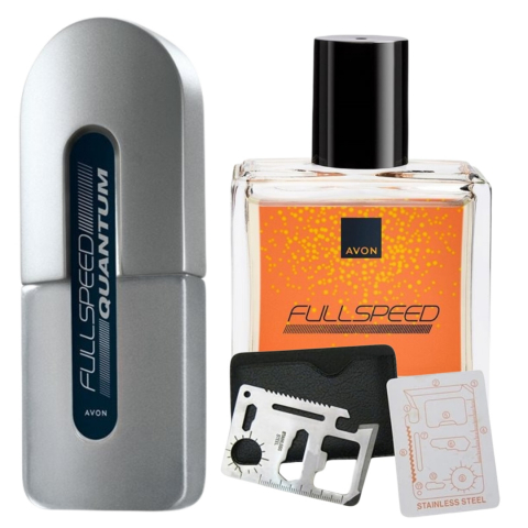 Set Ingrijire barbati - Set apa de toaleta Full Speed Quantum pentru El, 75 ml, apa de toaleta Full Speed 30 ml, card multifunctional de supravietuire, otel inoxidabil