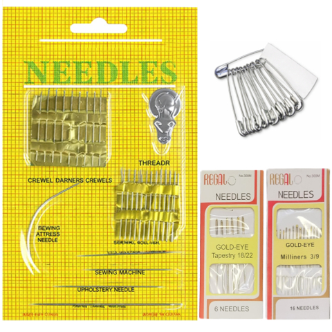 CASA & GRADINA - Set ace cusut profesionale, kit reparatii textile cu ace standard, tapestry 18/22 (6 buc) si milliners 3/9 (16 buc)
