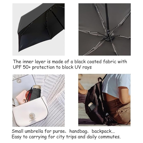 Umbrela, protectie UPF 50+, pliabila, diametru 88 cm, inaltime 58 cm, universala, compacta, constructie solida, husa inclusa, negru [9]