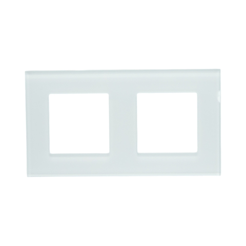 Rama dubla pentru priza si intrerupator, din sticla, alb, 8.6 x 15.7 x 1 cm [1]