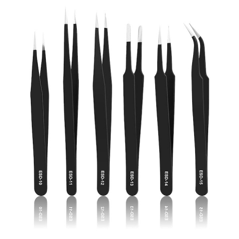 Set 6 pensete de precizie, antistatice, otel inoxidabil, negru [5]