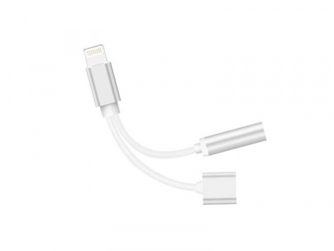 Accesorii telefon - Adaptor 2 in 1 pentru iPhone, casti si incarcator, Lightning/jack 3.5 mm, argintiu