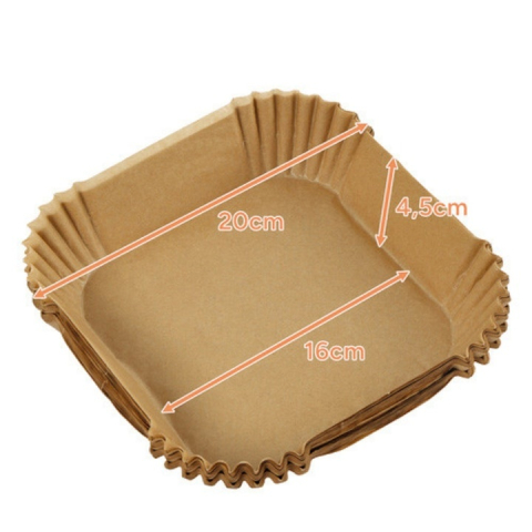 Set 100 hartii de copt pentru air fryer, cuptor, de unica folosinta, antiderapante, forma patrata, 16 x 16 cm, maro [12]