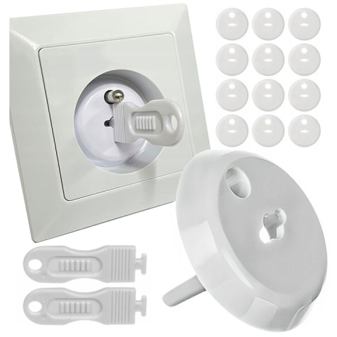 Set 12 protectii prize, 2 chei, pentru siguranta copiilor, plastic, 2.3 x 3.7 cm, alb [14]