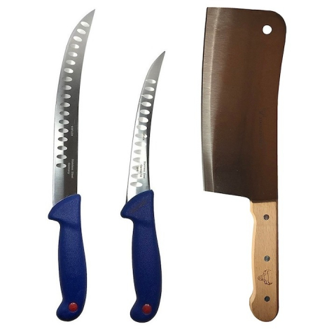 Cutite si tacamuri - Set profesional de macelarie, transat, degresat, dezosat, otel carbon, 2 cutite, satar