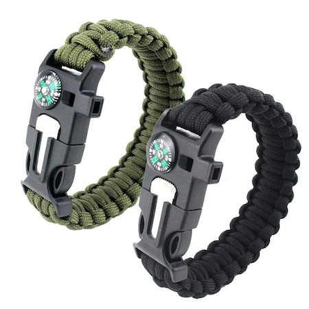 Pescuit - Set 2 bratari Survival 5in1, kit de supravietuire,camping,expeditii - Verde,Negru