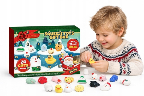 Calendar advent pentru copii, 24 jucarii squishy, antistres, 22.5 x 5 x 31 cm, multicolor [2]