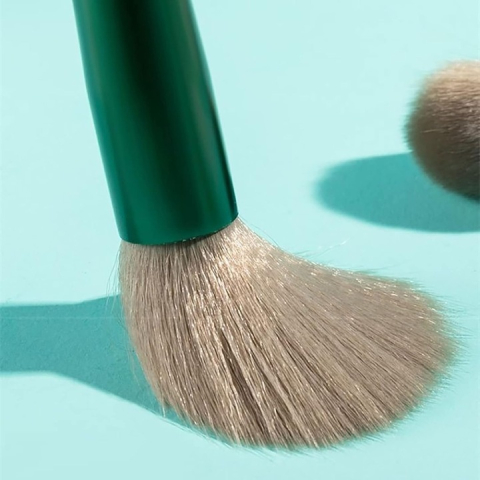 Set 13 pensule pentru machiaj, sintetice, maner plastic, soft, portabil, husa inclusa, verde [8]