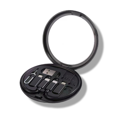 Diverse - Set cabluri de date multifunctionale, adaptoare USB-C/Tip Lightning/USB-A/Micro-USB, portabil, cu oglinda, negru