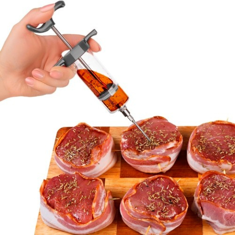 Seringa pentru injectare carne, 3 ace diferite, capacitate 50 ml, reutilizabila, gradata, plastic, otel inoxidabil, 7.7 x 23 x 3.5 cm, gri [5]