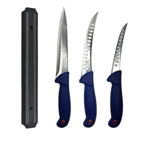 Cutite si tacamuri - Set profesional de macelarie, injunghiat, transat, dezosat, filetat, 3 cutite otel carbon, suport magnetic