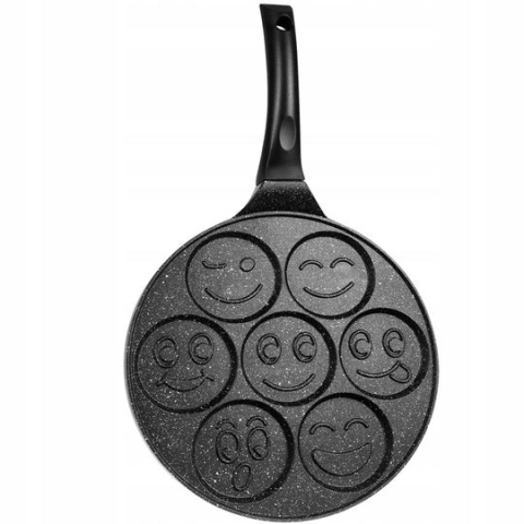 Tigaie pentru clatite, 7 forme cu fete amuzante, aluminiu/otel inoxidabil, diametru forma 6.5 cm, dimensiune tigaie 26 cm, negru [5]