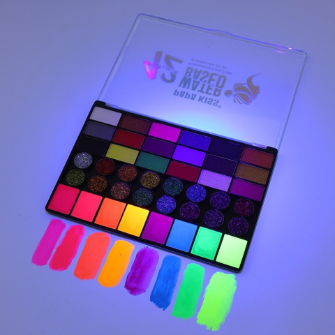 Paleta vopsea pentru fata si corp, 42 culori, fosforescente, non-toxic, activare cu apa, multicolor, 20 x 14 x 1.6 cm [13]