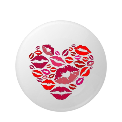 Insigna metalica rotunda 58 mm, model inima formata din imprimeuri buze rosii si roz, sistem prindere ac siguranta [0]