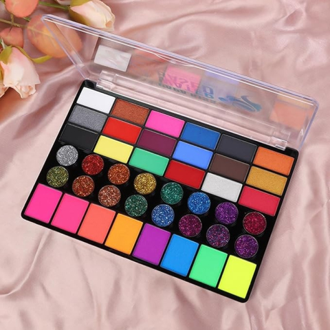 Paleta vopsea pentru fata si corp, 42 culori, fosforescente, non-toxic, activare cu apa, multicolor, 20 x 14 x 1.6 cm [7]
