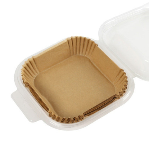Set 100 hartii de copt pentru air fryer, cuptor, de unica folosinta, antiderapante, forma patrata, 16 x 16 cm, maro [11]
