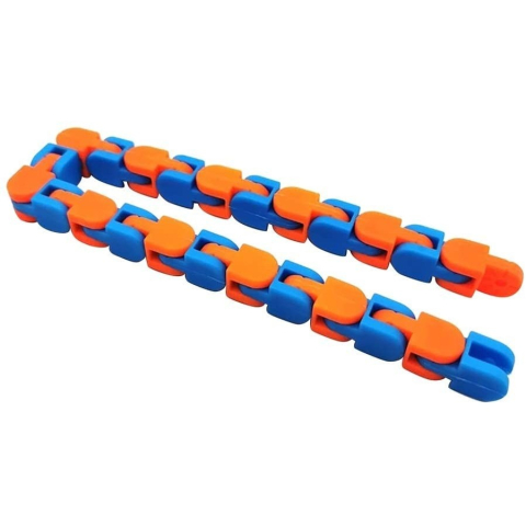 Jucării puzzle - Jucarie senzoriala antistres tip sarpe cu 24 piese, fidget flexibil pentru copii si adulti, dezvoltare dexteritate si coordonare, 28 cm, albastru/portocaliu