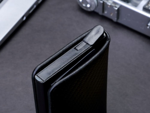 Portofel pentru barbati, protectie antifurt RFID, compact, piele ecologica, 10 x 6.5 x 2 cm, negru [2]