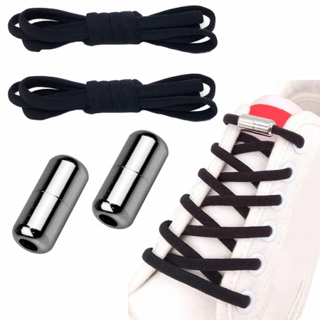 Accesorii incaltaminte - Set 2 sireturi reglabile cu 2 prinderi metalice la capete - Negru