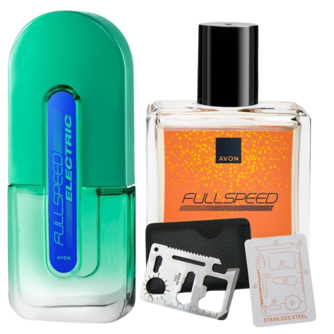 Set Ingrijire barbati - Set apa de toaleta Full Speed Electric 75 ml, apa de toaleta Full Speed 30 ml, card multifunctional de supravietuire, otel inoxidabil