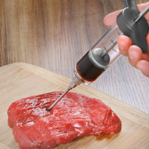 Seringa pentru injectare carne, 3 ace diferite, capacitate 50 ml, reutilizabila, gradata, plastic, otel inoxidabil, 7.7 x 23 x 3.5 cm, gri [4]