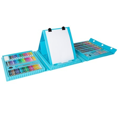 Set pictură și desen - Set,trusa completa pentru copii,desenat,colorat si pictat,208 piese,trusa inclusa - Albastru