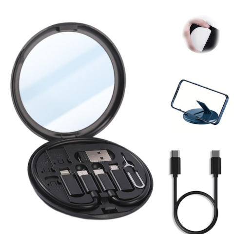 Set cabluri de date multifunctionale, adaptoare USB-C/Tip Lightning/USB-A/Micro-USB, portabil, cu oglinda, negru [6]