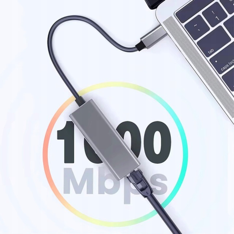 Adaptor Ethernet RJ45 la USB-C, indicator LED, 10/100/1000 Mbps, Plug&Play, aluminiu, pentru tableta, PC, laptop, argintiu [5]