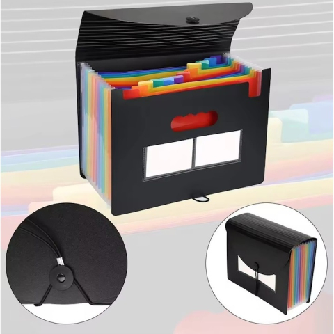 Mapa pentru documente A4 cu 25 compartimente, organizator portabil cu etichete multicolore, capacitate mare, polipropilena rezistenta, 24 x 33 x 3 cm, negru [4]