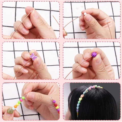 Set 900 margele pentru realizare bratari, coronite, coliere, bijuterii, diverse modele, 26 x 13.5 x 2.5 cm, multicolor [2]