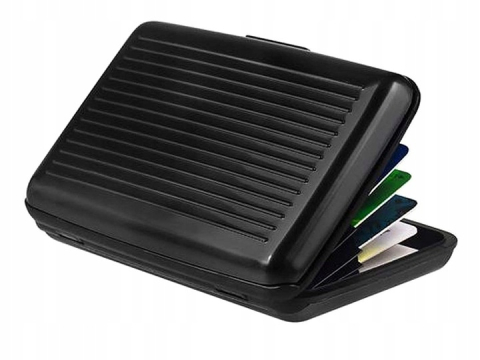 Portcard din metal inoxidabil, securizat, compartimentat tip acordeon, sistem inchidere magnetica, ultrasubtire si rezistent, 11 x 7.5 x 2 cm, negru [2]