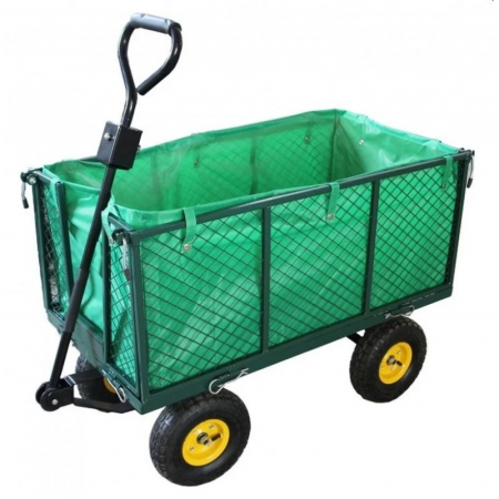 Oferta Saptamanii - Carucior de gradina rabatabil, cadru metalic, roti pneumatice, husa textil, sarcina maxima 550 Kg, Verde