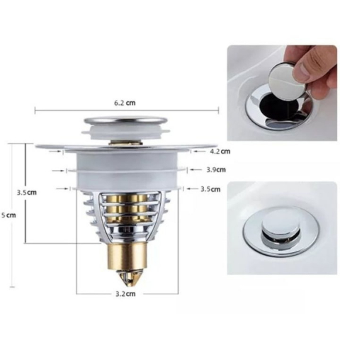 Dop pentru chiuveta, universal, inox, deschidere cu click, diametru exterior 62 mm, argintiu [7]