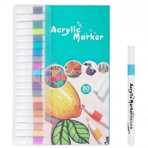 Set pictură și desen - Set 80 markere acrilice, pentru hartie, sticla, piatra, lemn, panza, textile, uscare rapida, multicolor