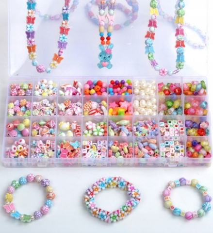 Set 900 margele pentru realizare bratari, coronite, coliere, bijuterii, diverse modele, 26 x 13.5 x 2.5 cm, multicolor [3]