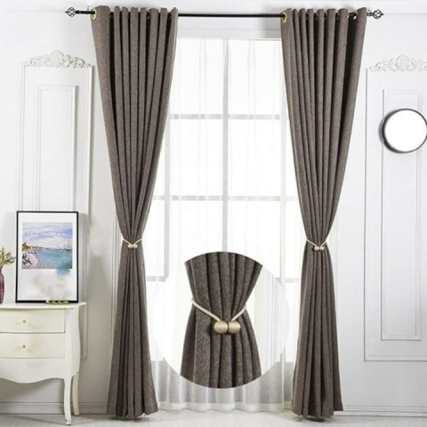 Magnet decorativ pentru perdele si draperii, tip snur, poliester, 44 cm, maro deschis [3]