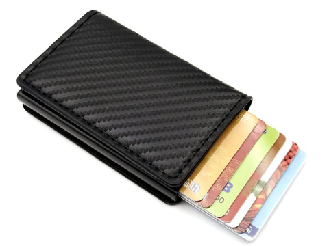 Portofel pentru barbati, protectie antifurt RFID, compact, piele ecologica, 10 x 6.5 x 2 cm, negru [7]