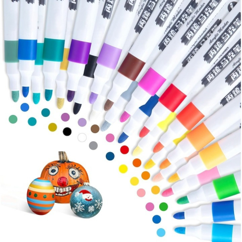 Set 60 markere acrilice, pentru hartie, sticla, piatra, lemn, panza, textile, uscare rapida, multicolor [4]