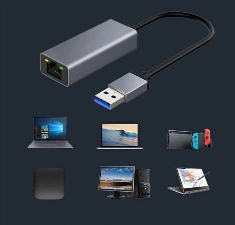 Adaptor USB–RJ45, Ethernet, 1000 Mbps, USB 3.0/2.0, Plug&Play, aluminiu, pentru tableta, PC, laptop, argintiu, 2.3 x 15.8 cm [4]