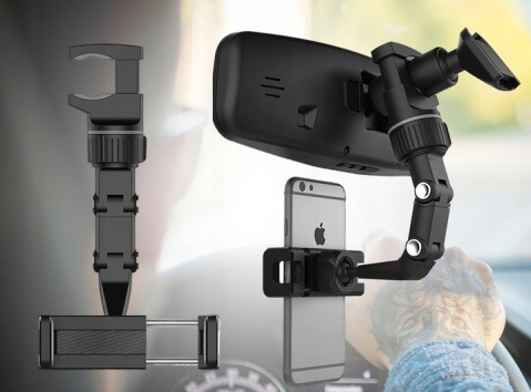 Suport auto pentru telefon, montare pe oglinda retrovizoare, latime reglabila 5-10 cm, rotativ 360°, negru [5]
